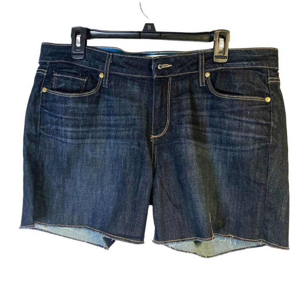 Paige Women Mid Rise Stretch Blue Denim Frayed Hem Jimmy Jimmy Jean Shorts Sz 32